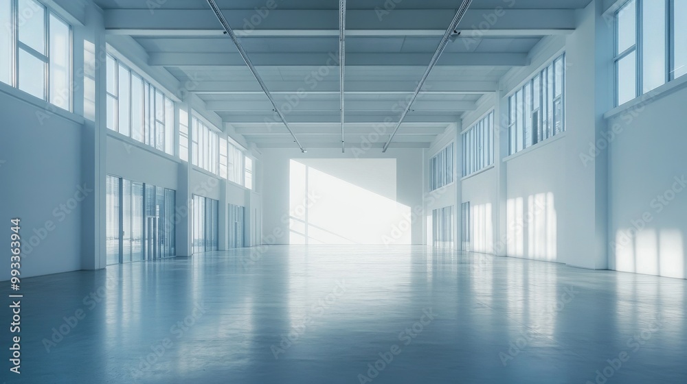 interior of empty big white hall, blank space in the middle