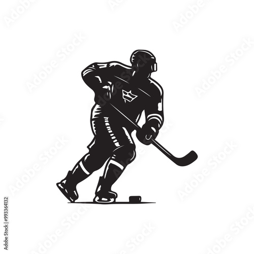 silhouette of people playing hockey, Playing ice hockey, Abstract silhouette of a hockey player on white background