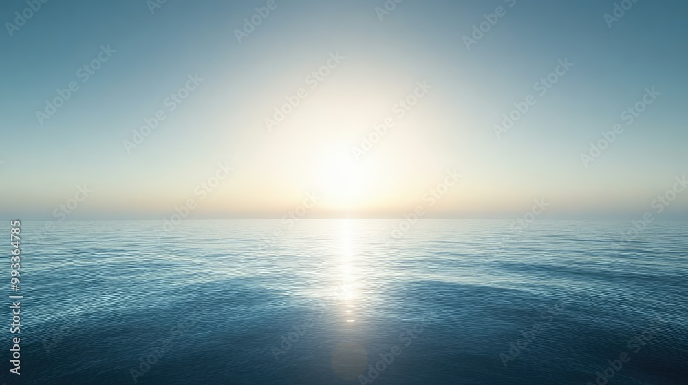 Obraz premium Early morning sun rising over a calm horizon, casting light and shadows with ample copy space. No people, tranquil setting