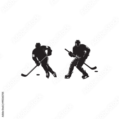 silhouette of people playing hockey, Playing ice hockey, Abstract silhouette of a hockey player on white background