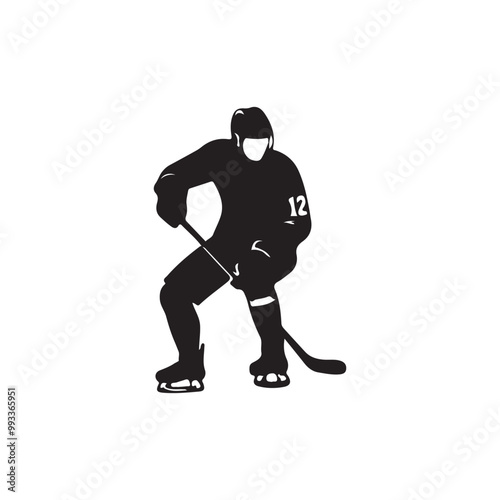 silhouette of people playing hockey, Playing ice hockey, Abstract silhouette of a hockey player on white background