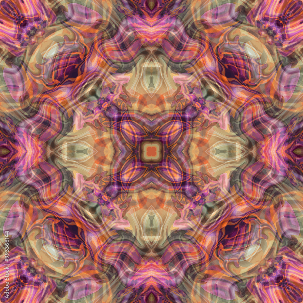Fototapeta premium colorful fantasy flower art. mixed surface background pattern. trendy digital print. for fabric, scarf, kerchief, textile, design, canvas, banner, cover, card, wallpaper. groovy illustration image