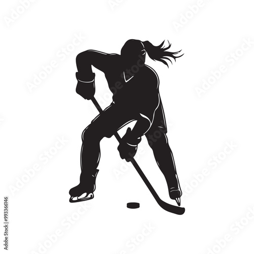 silhouette of people playing hockey, Playing ice hockey, Abstract silhouette of a hockey player on white background