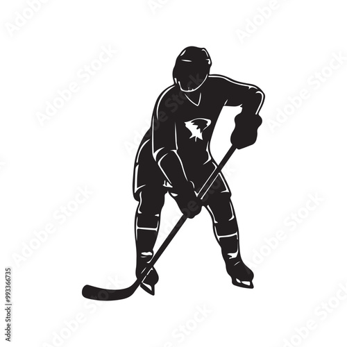 silhouette of people playing hockey, Playing ice hockey, Abstract silhouette of a hockey player on white background