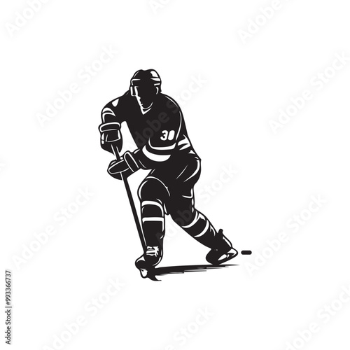 silhouette of people playing hockey, Playing ice hockey, Abstract silhouette of a hockey player on white background
