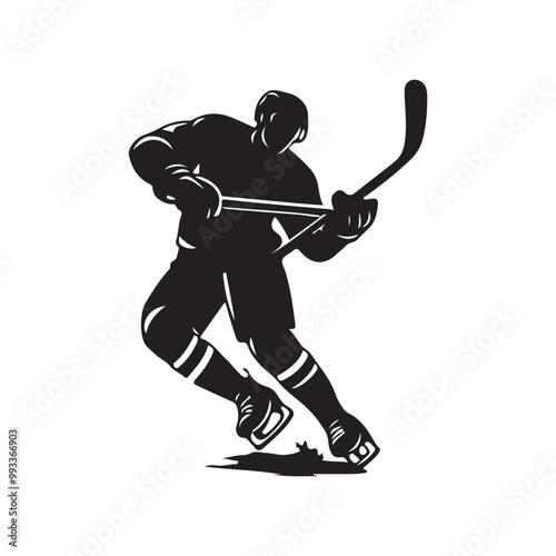 silhouette of people playing hockey, Playing ice hockey, Abstract silhouette of a hockey player on white background