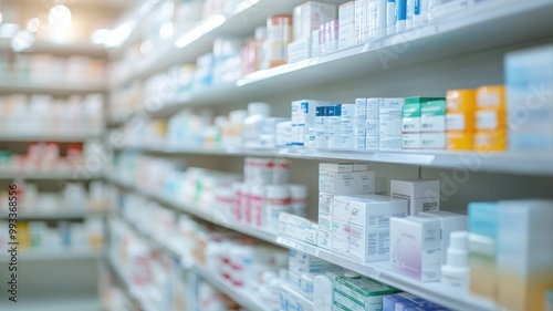 Pharmacy with shelves of various medicines