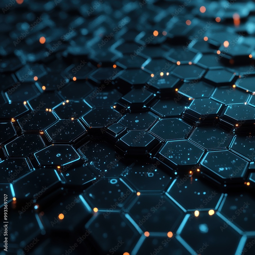 Abstract Hexagon Pattern with Glowing Lights - Futuristic Technology Background