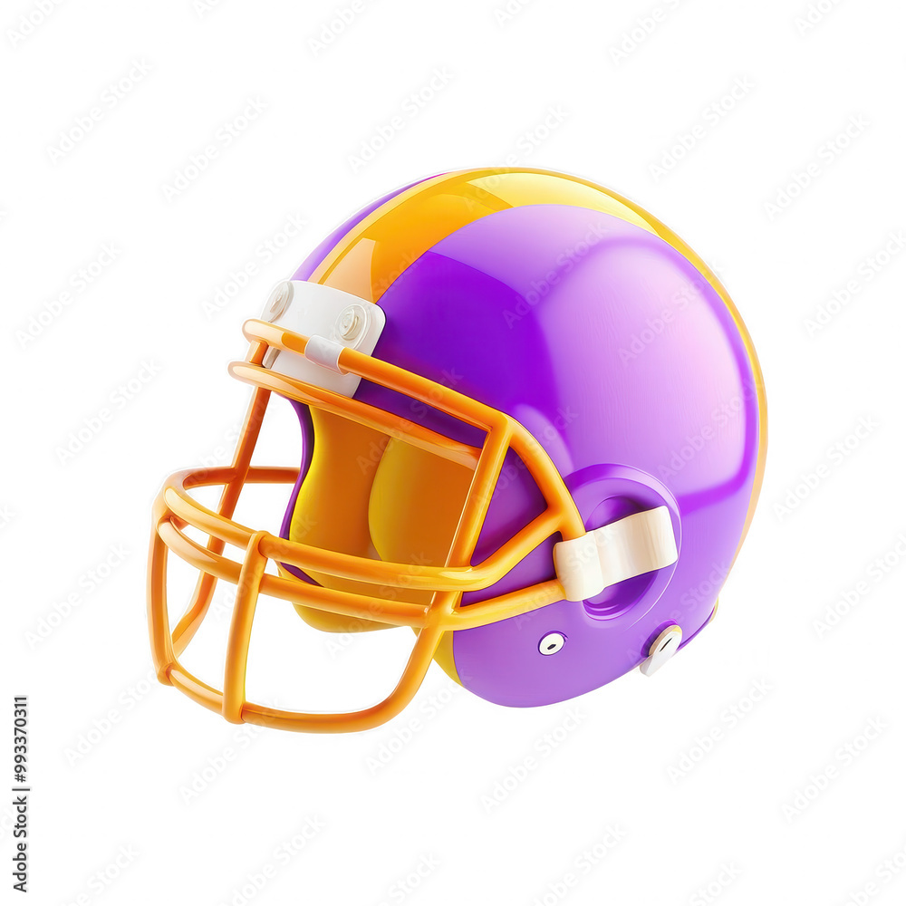 Fototapeta premium A vibrant purple and orange American football helmet designed for safety and protection, likely representing a team or school colors.