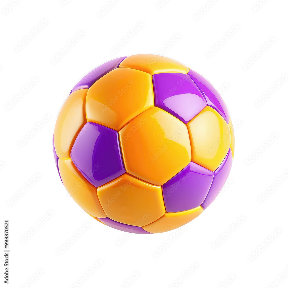 Fototapeta premium A vibrant soccer ball featuring a mix of orange and purple colors. It stands out against a black background, showcasing its unique design.