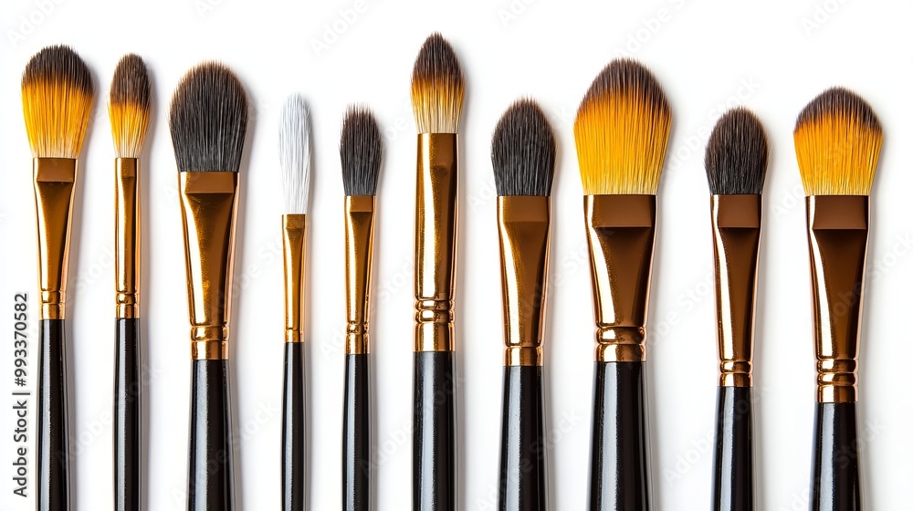 Fototapeta premium This set of paintbrushes is perfect for drawing and painting. It includes brushes with thick and thin bristles, in different shapes and sizes.