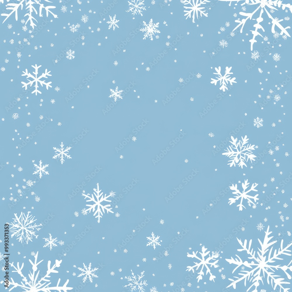 Blue Background with Scattered White Snowflakes for Winter Design