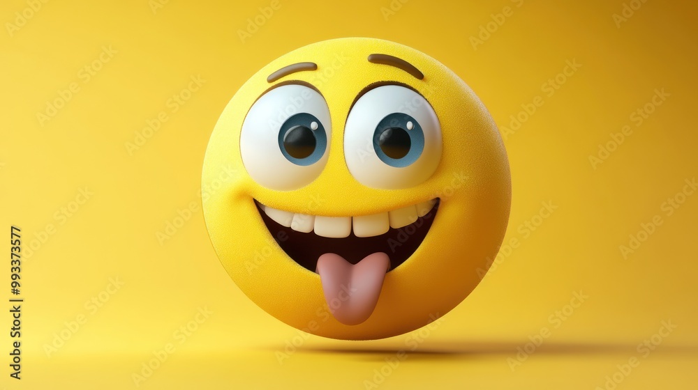 3D Yellow Emoji with Tongue Out and Big Eyes. 3D Yellow Emoji with Tongue Out and Big Eyes.