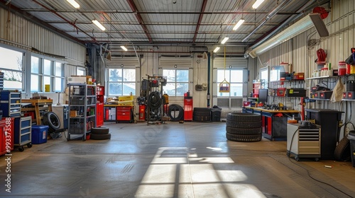A well-equipped and organized auto repair shop with skilled mechanics and satisfied customers