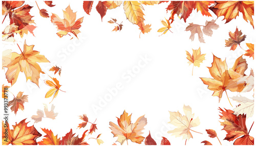 Autumnal orange leaves circle frame isolated, fall leaves design element for card, print, wallpaper, herbal elements, autumn leaves border, autumn foliage illustration, fall season leaf frame