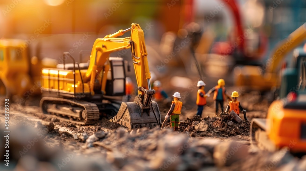 A well-equipped and organized construction site with heavy machinery and hardworking workers A well-equipped and organized construction site with heavy machinery and hardworking workers