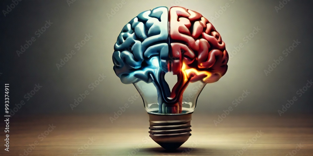 human brain with light bulb human brain with light bulb