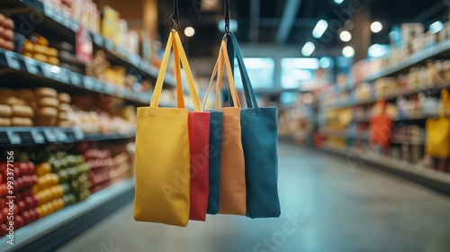 Colorful Tote Bags in Supermar photo