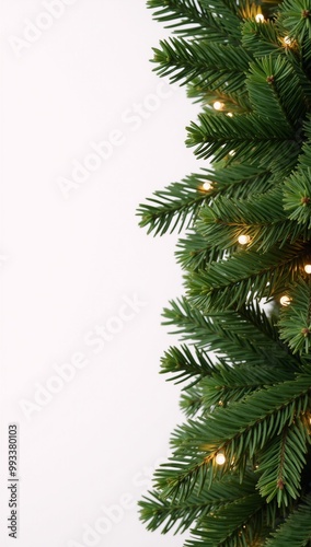 A Christmas-themed seamless border featuring coniferous branches and glowing Christmas light garlands