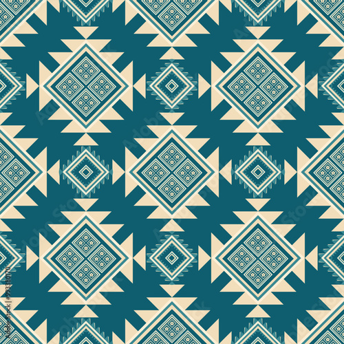 Green and yellow vintage abstract ikat geometric seamless Ethnic pattern.