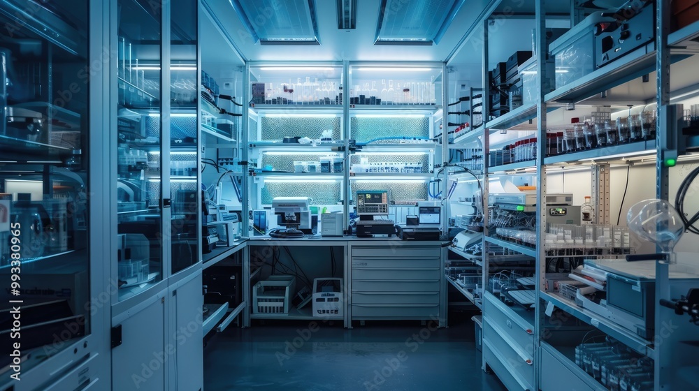 A well-equipped and organized office with a nanotechnology lab and atomic-scale engineering A well-equipped and organized office with a nanotechnology lab and atomic-scale engineering