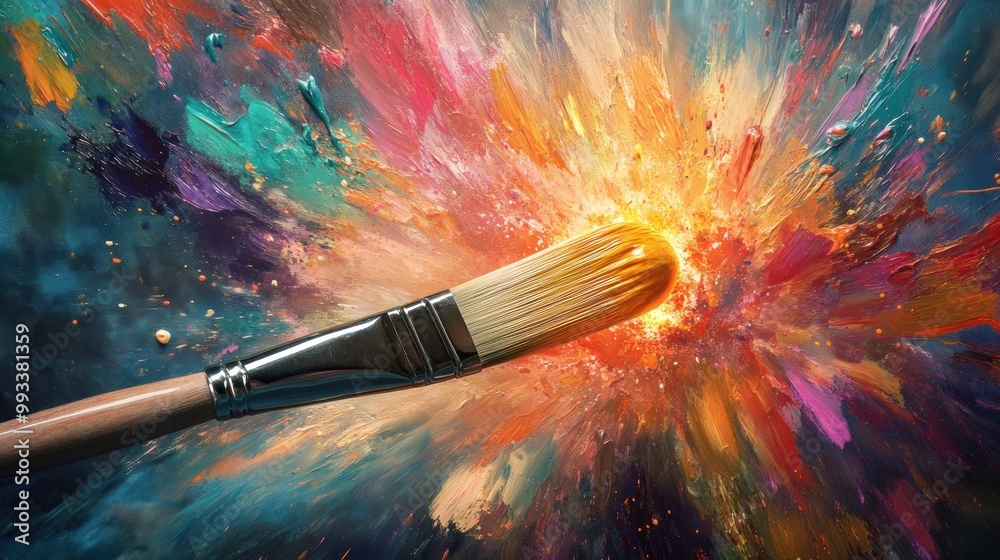 Fototapeta premium Paintbrush on a colorful abstract background.