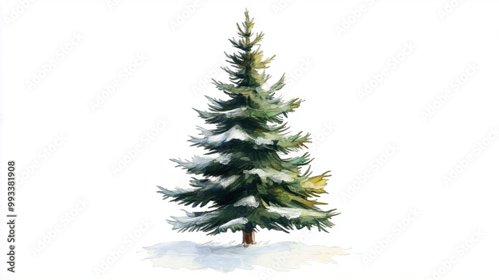 Obraz premium Christmas Tree Cartoon Drawing White Background