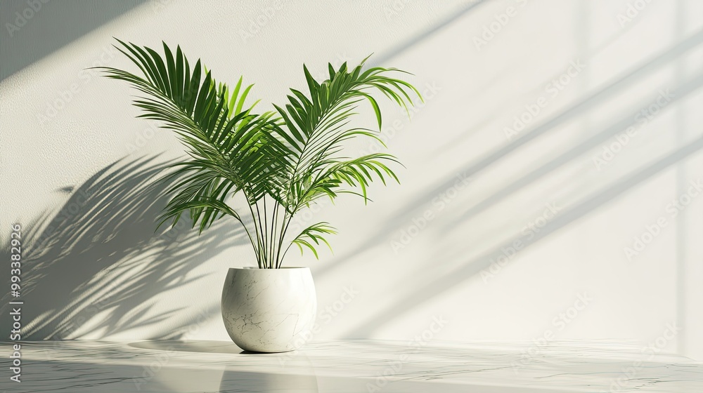 3D plant mockup for product display on a marble surface in a minimalist studio. Green foliage contrasts with clean, white walls and soft shadows 3D plant mockup for product display on a marble surface in a minimalist studio. Green foliage contrasts with clean, white walls and soft shadows