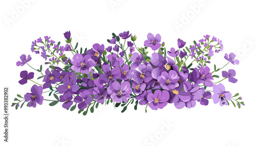 Lush tapestry of textured natural beauty, vibrant floral design, exquisite flower pattern, dense cluster of purple flowers vector illustration, elegant floral composition, colorful garden motifs