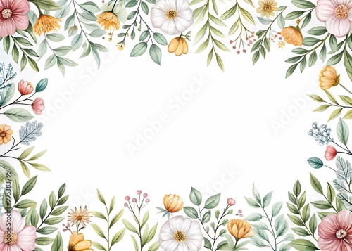 Minimalist Floral Border with Hand-Drawn Flowers - High-Quality Botanical Frame