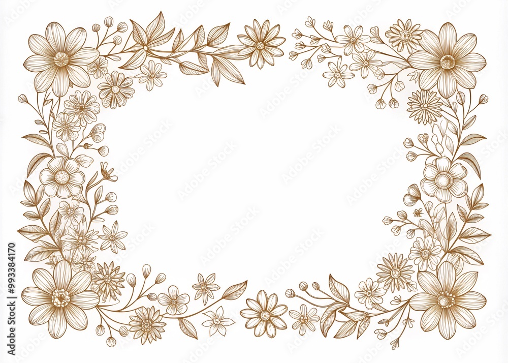 Elegant Hand-Sketched Floral Border with Blank White Space for Custom Designs Elegant Hand-Sketched Floral Border with Blank White Space for Custom Designs
