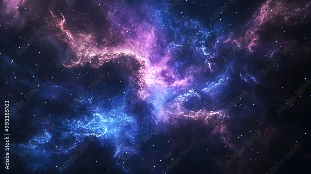 A Starry Night Sky with Cosmic Clouds in Blue and Purple Hues