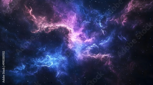 Obraz na płótnie A Starry Night Sky with Cosmic Clouds in Blue and Purple Hues w salonie