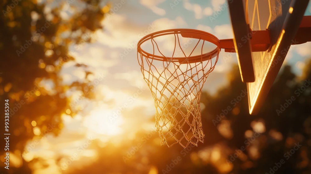 Serene Sunset Scene with Basketball Hoop in Ray Tracing Render Serene Sunset Scene with Basketball Hoop in Ray Tracing Render