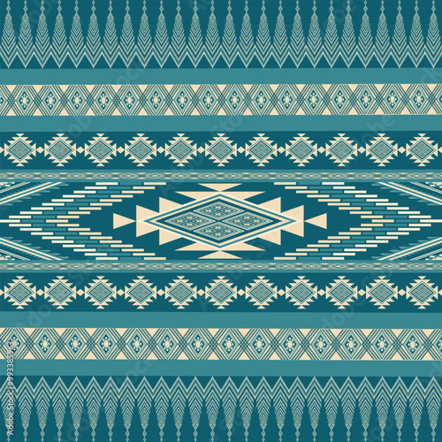 Green vintage abstract ikat geometric seamless Ethnic pattern.