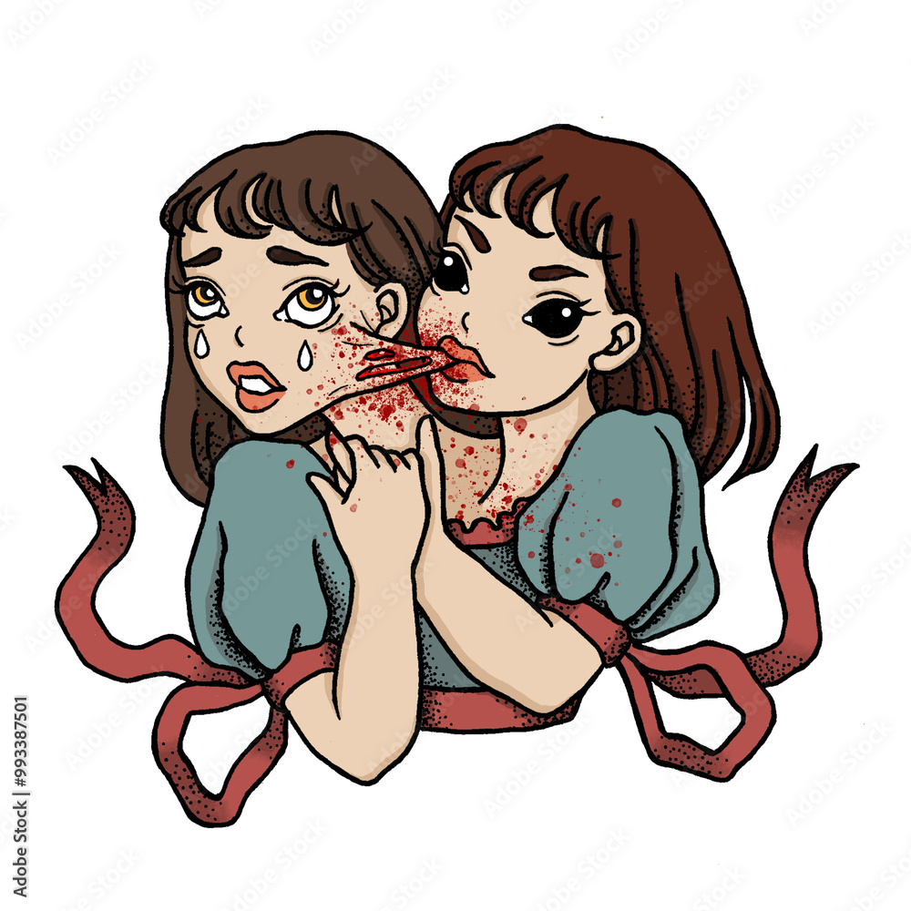 The illustration of twin girls The illustration of twin girls