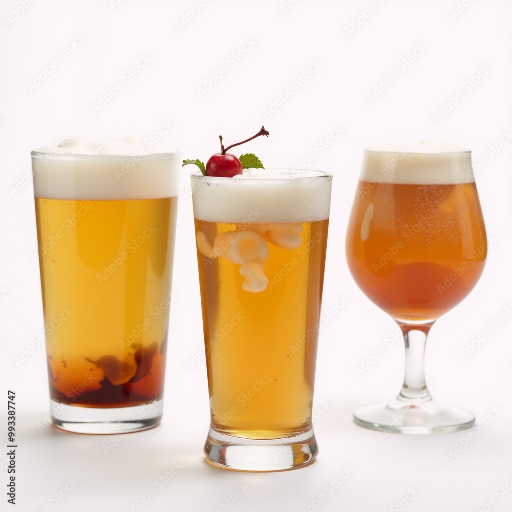 Beer Cocktail Set with Foam Isolated on White Background Beer Cocktail Set with Foam Isolated on White Background
