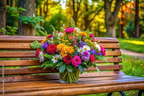 Vibrant flowers and lush greenery adorn a wooden bench, radiating hope and rejuvenation for a speedy recovery to normal life.