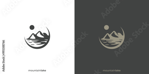 Mountain Lake Logo Design. Mountain Wave Lake with Minimalist Style. Hipster Symbol Icon Vector Design Inspiration..