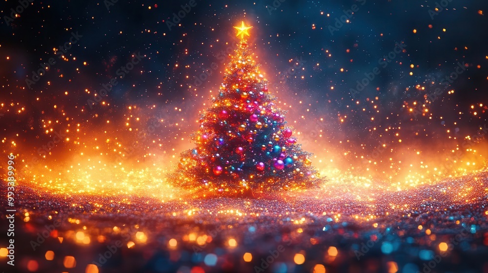 whimsical 3d illustration of a fantastical christmas tree adorned with vibrant ornaments set against a sparkling background embodying the festive spirit whimsical 3d illustration of a fantastical christmas tree adorned with vibrant ornaments set against a sparkling background embodying the festive spirit