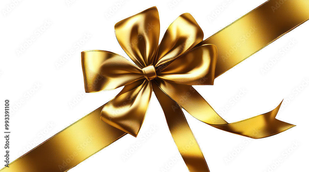 Golden ribbon bow decoration on transparent background Golden ribbon bow decoration on transparent background