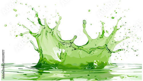 green water splash vector illustration isolated on white or transparent png, abstract summer drink, refreshing summer beverage splash, tropical drink splash, cool drink design