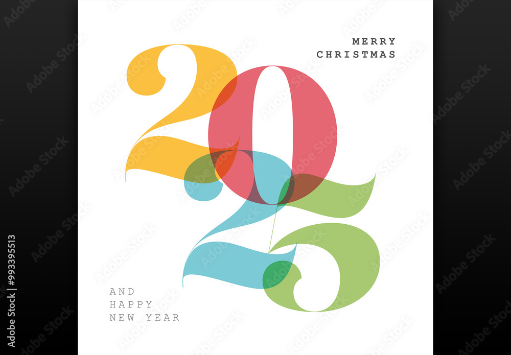 Minimalistic Happy new year 2025 card template with color numbers