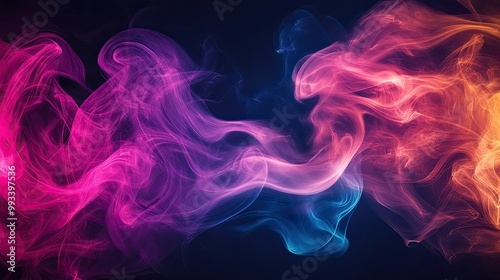 Bright neon-colored smoke effects flowing across a black canvas, creating a vibrant and dynamic abstract composition.