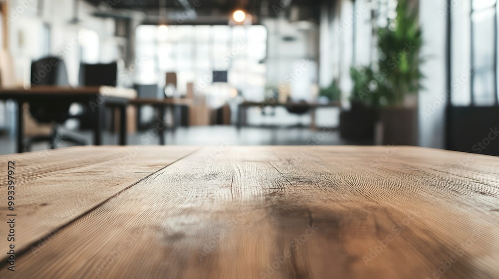Clean wooden table surface in focus, with a softly blurred modern office space in the background, evoking a professional work environment. Clean wooden table surface in focus, with a softly blurred modern office space in the background, evoking a professional work environment.