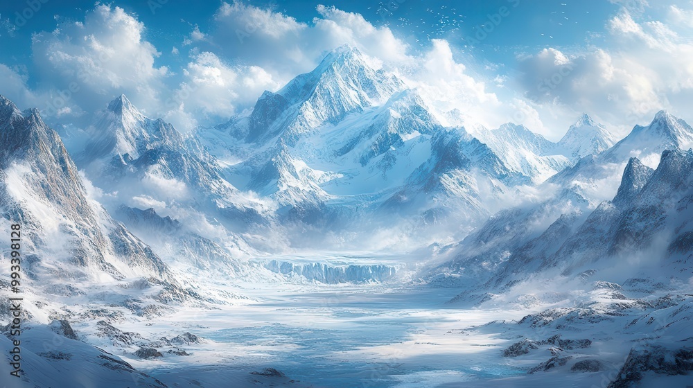 a breathtaking glacier stands majestically amidst towering mountains glistening in the sunlight evoking feelings of solitude and the aweinspiring power of natures frozen beauty a breathtaking glacier stands majestically amidst towering mountains glistening in the sunlight evoking feelings of solitude and the aweinspiring power of natures frozen beauty