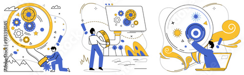Innovation strategy vector illustration. Progress in intelligent occupation is golden path leading to treasure chest innovation strategy Control is sweet fruit harvested from orchard meticulous