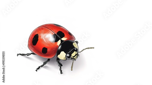 A charming cartoon-style illustration of a ladybug against a clean white background. This full-view image showcases the ladybug's distinct red shell adorned with black spots