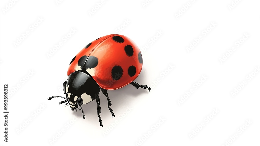 A charming cartoon-style illustration of a ladybug against a clean white background. This full-view image showcases the ladybug's distinct red shell adorned with black spots A charming cartoon-style illustration of a ladybug against a clean white background. This full-view image showcases the ladybug's distinct red shell adorned with black spots