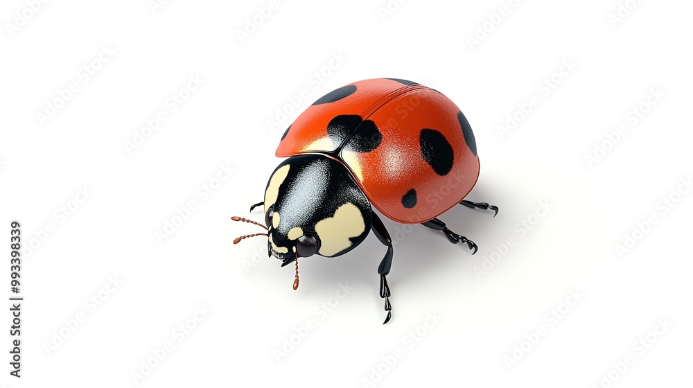 A charming cartoon-style illustration of a ladybug against a clean white background. This full-view image showcases the ladybug's distinct red shell adorned with black spots A charming cartoon-style illustration of a ladybug against a clean white background. This full-view image showcases the ladybug's distinct red shell adorned with black spots